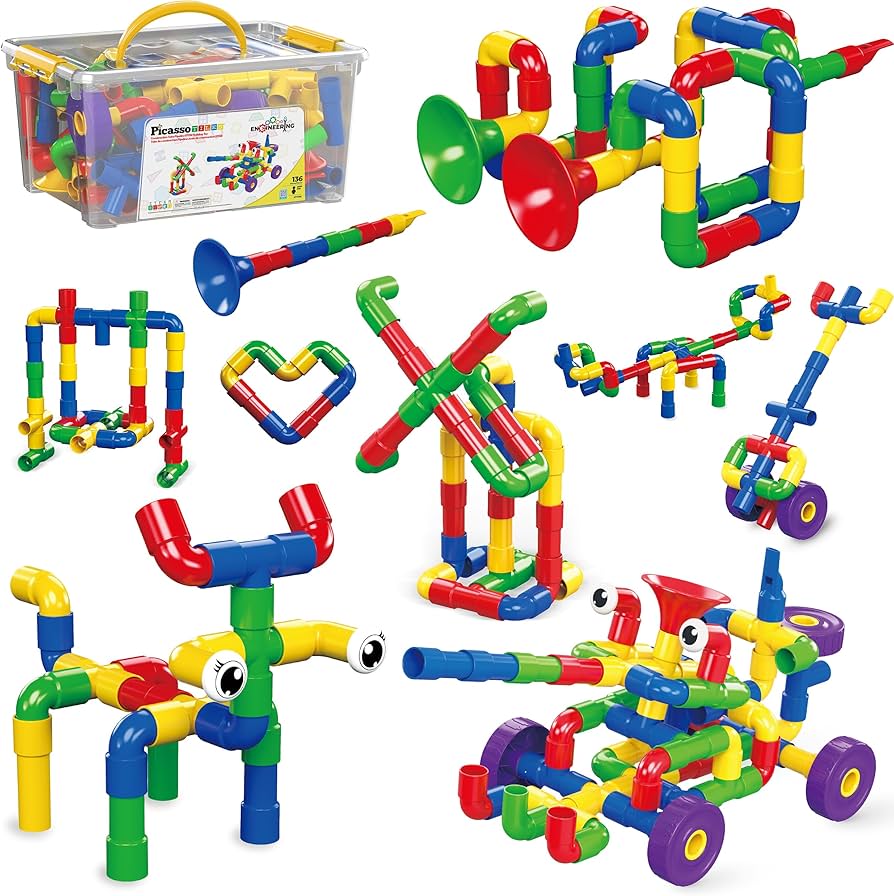 Amazon.com: PicassoTiles PTT136 136pcs Tubular Pipes & Spout STEAM